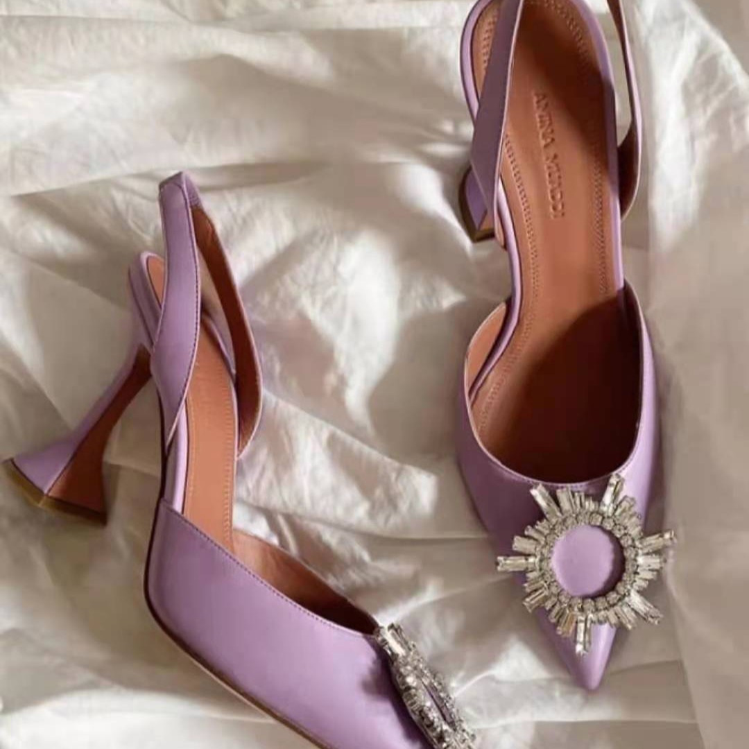 2025 European American style trendy half-drag high-heeled for women fashionable sparkling rhinestones satin wine glass and toe-covered heels new desig