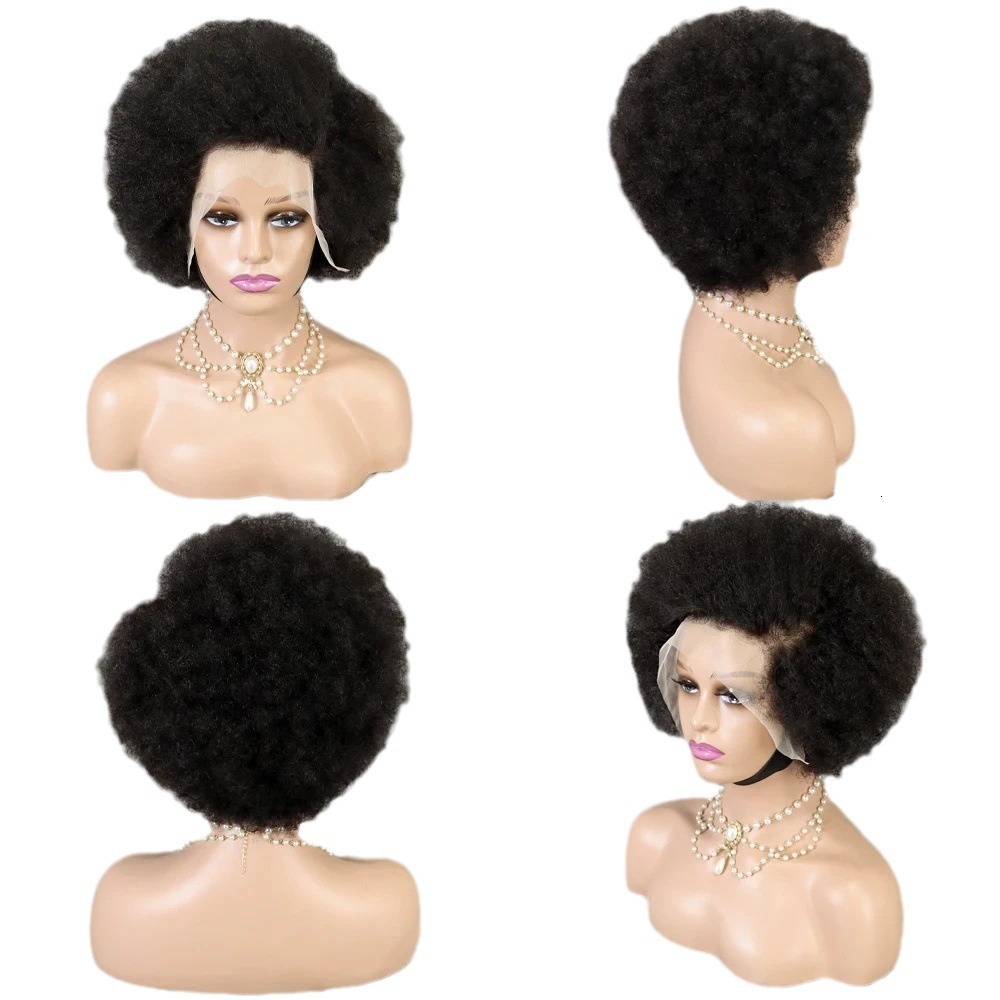 Kinky Curly Short Lace Front Wig Afro Bob Human Hair Natural
