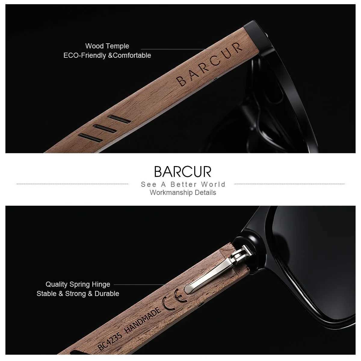 BARCUR Design Wooden Sunglasses for Men Natural Walnut Sunglasses for Women Polarized Sunglasses UV Protective Sunglasses W250408