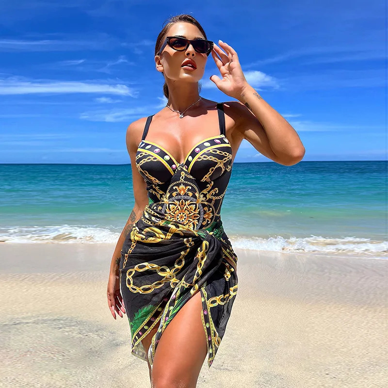 2024 twopiece womens bikini set with floral print shoulder strap swimsuit Brazilian Biquini 250408