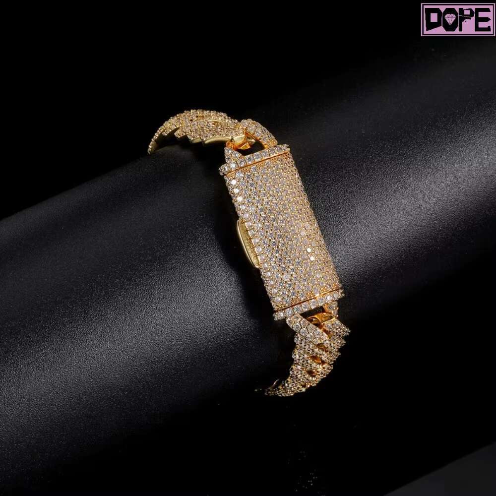 Custom HIgh Quality 2 Rows 13mm Moissanite Cuban Bracelet Men S925 D VVS Moissanite Cuban Link Bracelet