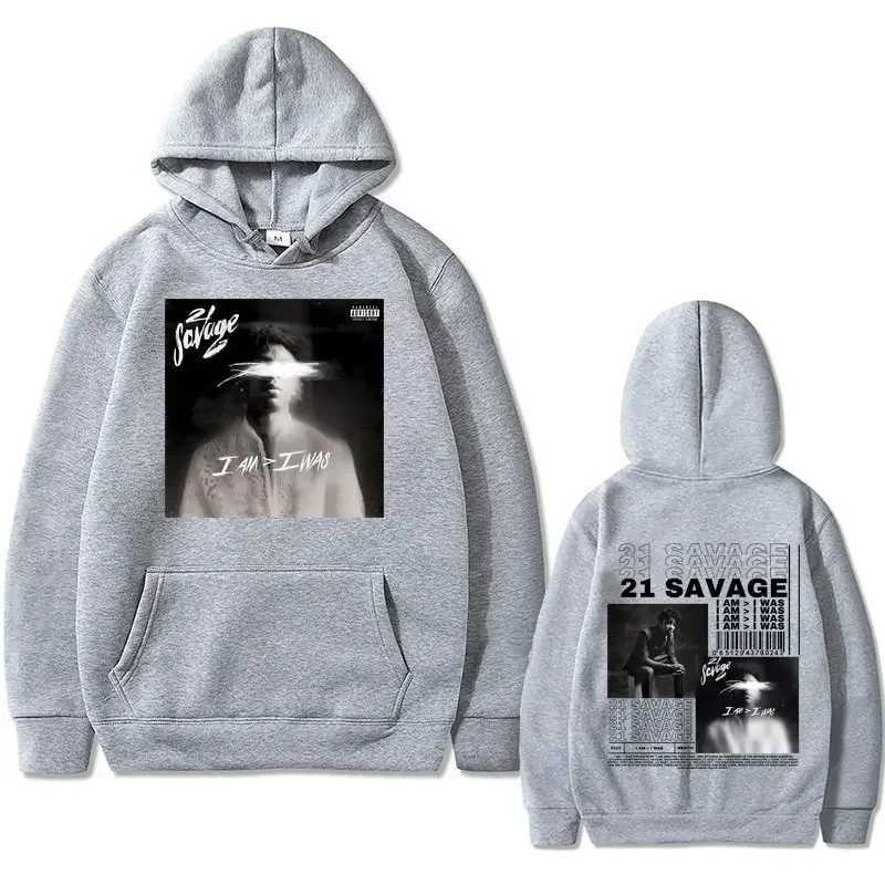 Rap Singer 2 Savage I Am I Was Music Album Graphics Hoodie Mens Hip Hop Retro Oversized Sweatshirt Mens Wool Hoodie W250408