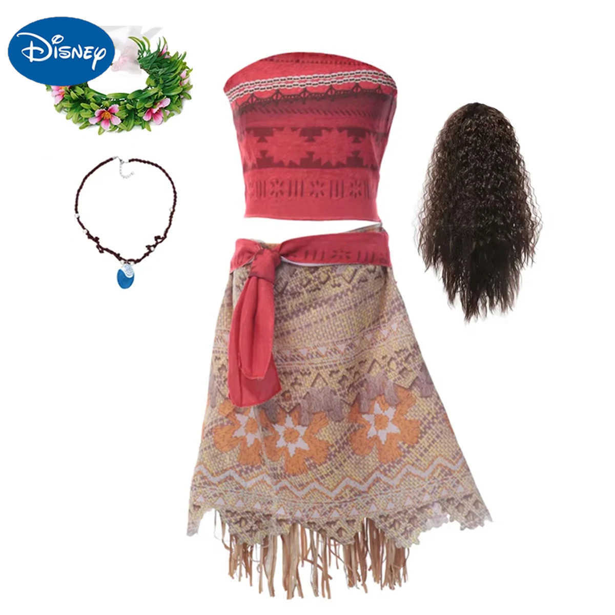 Disney Moana Dress Kids Cosplay Girls Clothes Princess Vaiana Dress Children Birthday Party Costume with Necklace Wig Sets X250408