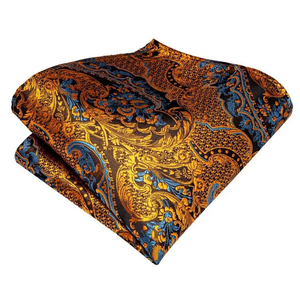 Hi-Tie 100% Silk Luxury Mens Ties Floral Black Gold Ties Paisley NeckTie Pocket Square Cufflinks Set Mens Wedding Party Tie X250407