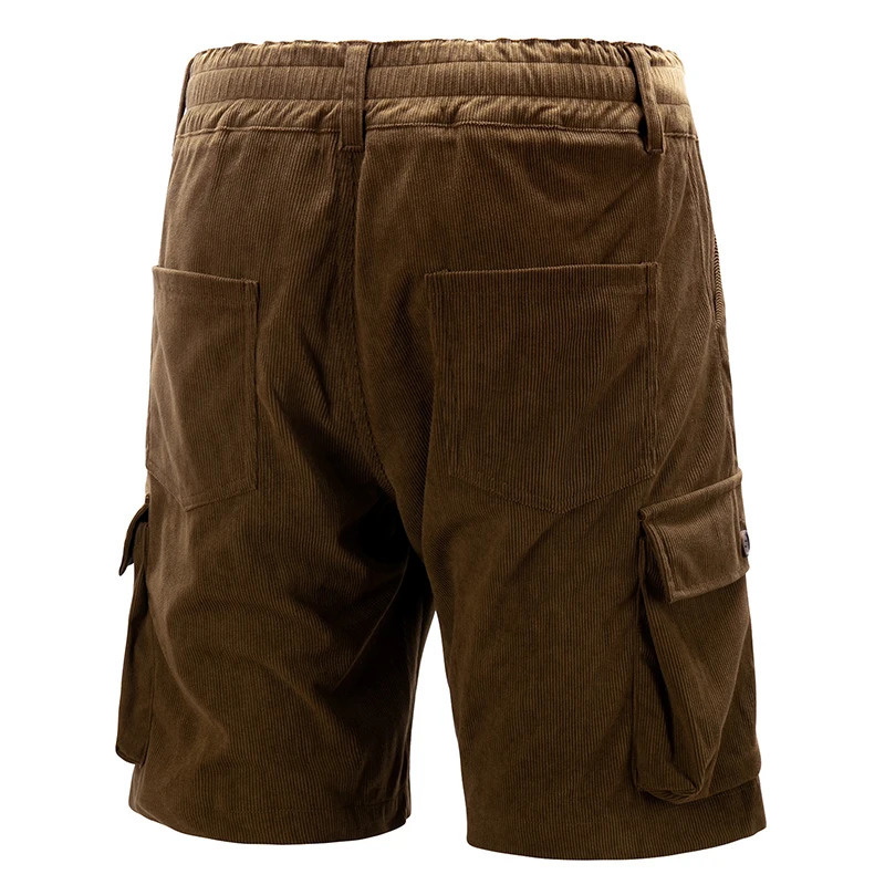 Trendy Loose Mens Straight Shorts Summer Casual Solid Color Corduroy Fashion Patch Work Pocket 250403