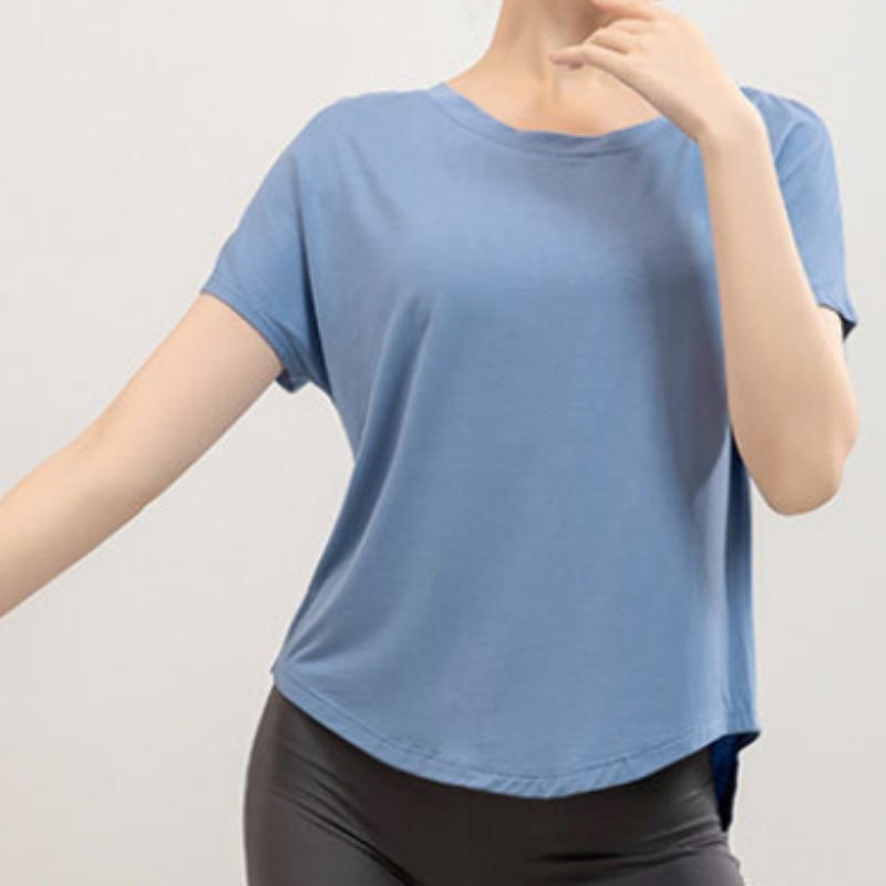 Summer yoga clothes short sleeve T-shirts women beautiful backslits slam blouses loose running sports and fitness tops dance practice