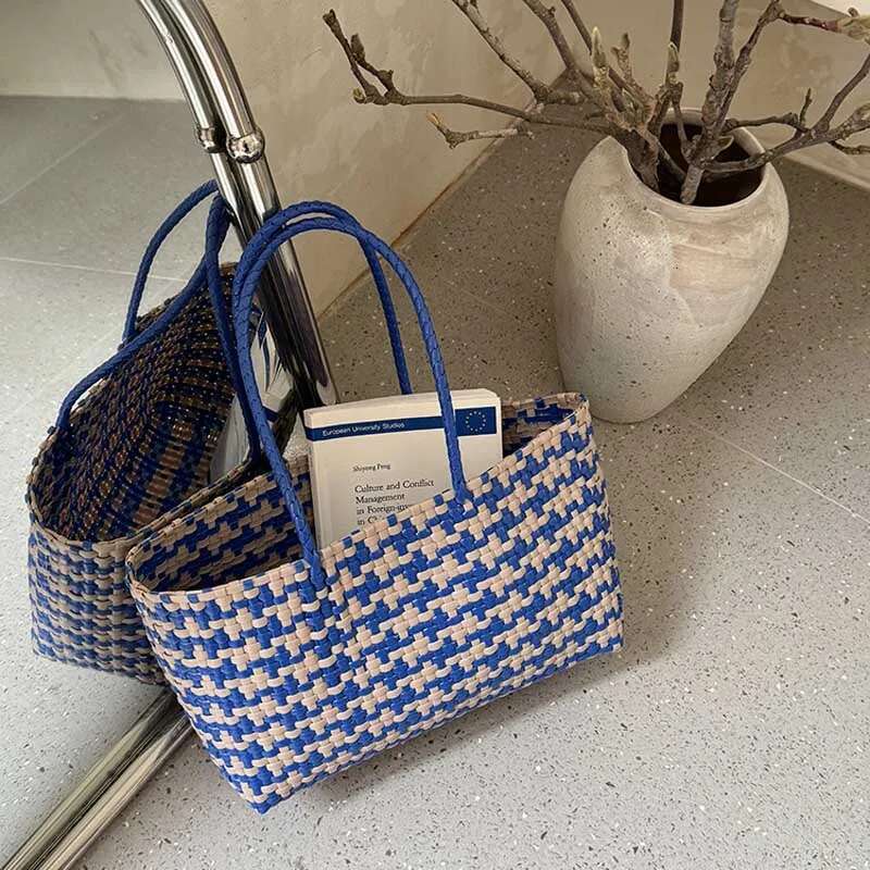 Free Shipping New Outdoor Women's Designer Bag Beach Vacation Woven Beach Bag Tote Bag Tote Bag Large Capacity Shoulder Bag Grid Vegetable Basket