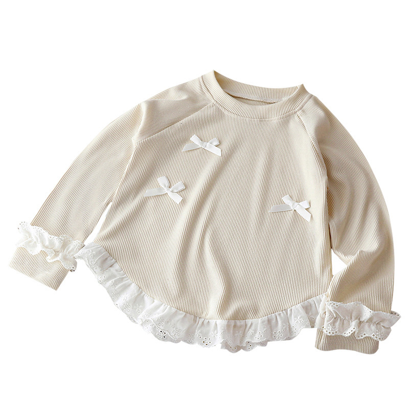 Ddmyshoesvip Girls Long Sleeved T Shirt New Style Bow Lace Western Korean Spring And Autumn Bottom Shirt Children S Clothing