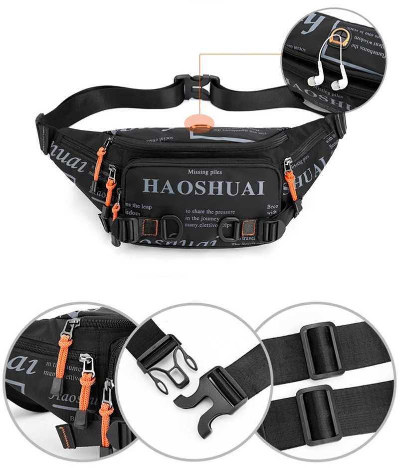 Mens waist Fanny bag waist belt running nylon waterproof multi-purpose travel sports mens suspender chest Bum Hip bag Z250407