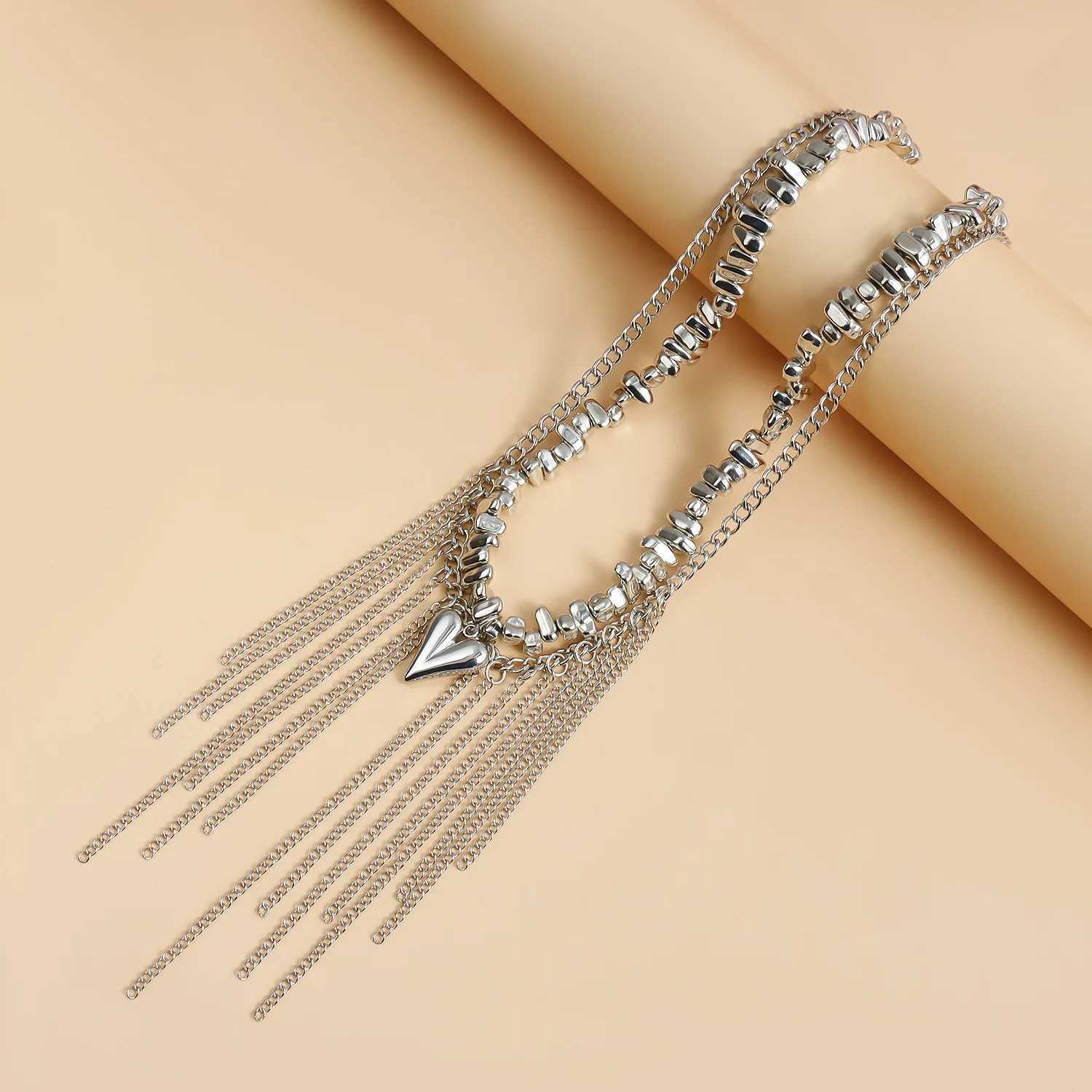 New Fashion Trend Accessories Ins Stainless Steel Texture Love Tassel Necklace for Women Party Jewelry Festivals GiftC250407