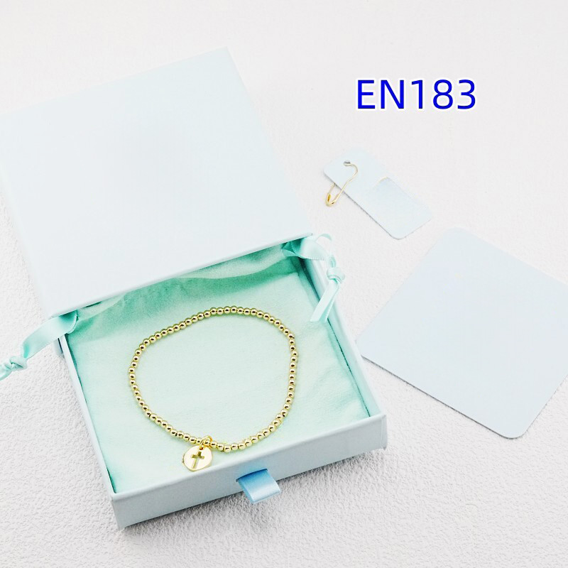 Unwritten Brass Classic Brass Beads Real Gold Plated Beads Round Cross Stretch Stack Bracelet With free dust bag