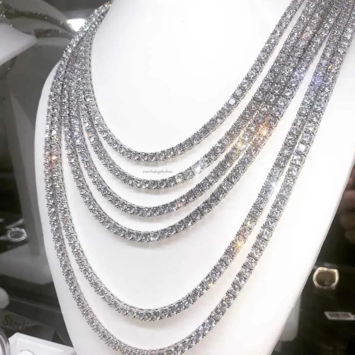 Hip Hop Necklace Sier vvs moissanite tennis chain women mens necklace pass dia tester Chain