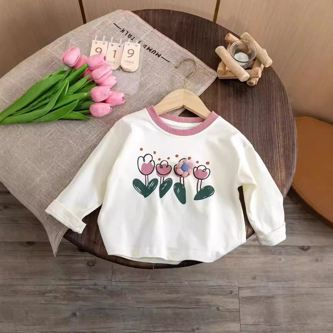 Ddmyshoesvip New Fashion T Shirt For Autumn Clothing Baby Girls Long Sleeve Bottom Shirt Children S Versatile Korean Version Flower Top