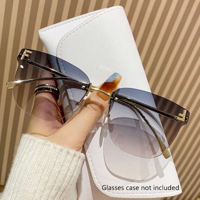 Frameless Square Fashion Trend Cutting Edge Large Frame Women's Letters F Street Shot Sunglasses 90268