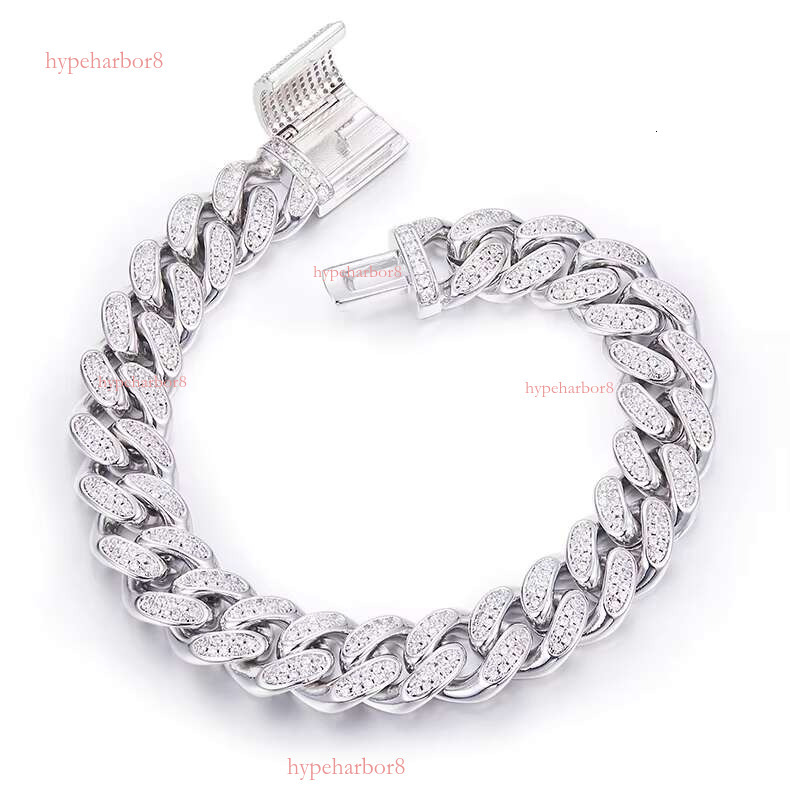 Hip-Hop 12mm Sterg Sier Bracelet Ice Out Moissanite Dia Cuban k Chain Necklace for Men