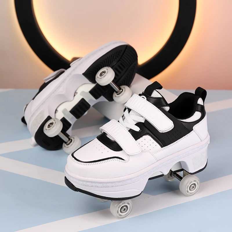 Childrens roller sports shoes with 4-wheel skateboard adult running and parkour shapeshifting shoes W250407