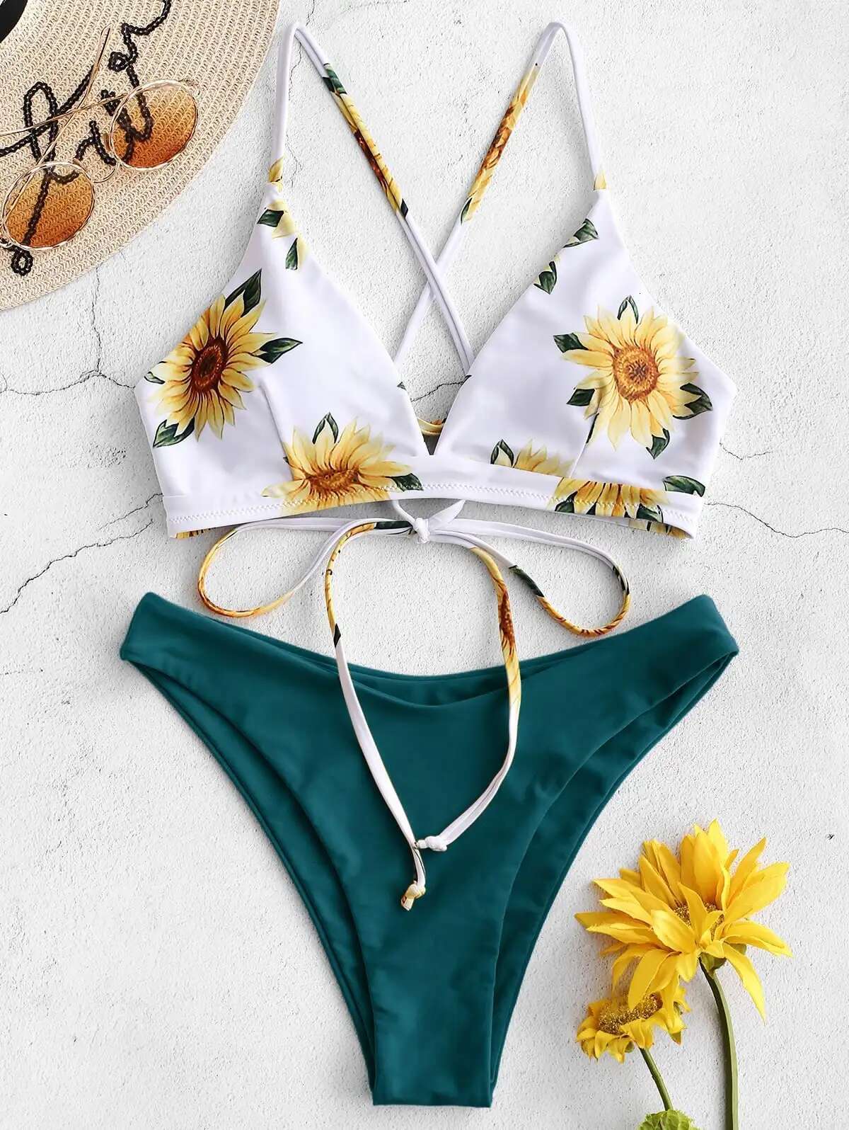 Dongdumaoyi Sunflower Printed Bikini Set Sexy Swimwear Women Mujer Push Up Padded Biquini Bathers Bandage Bathing Suit Swimsuit