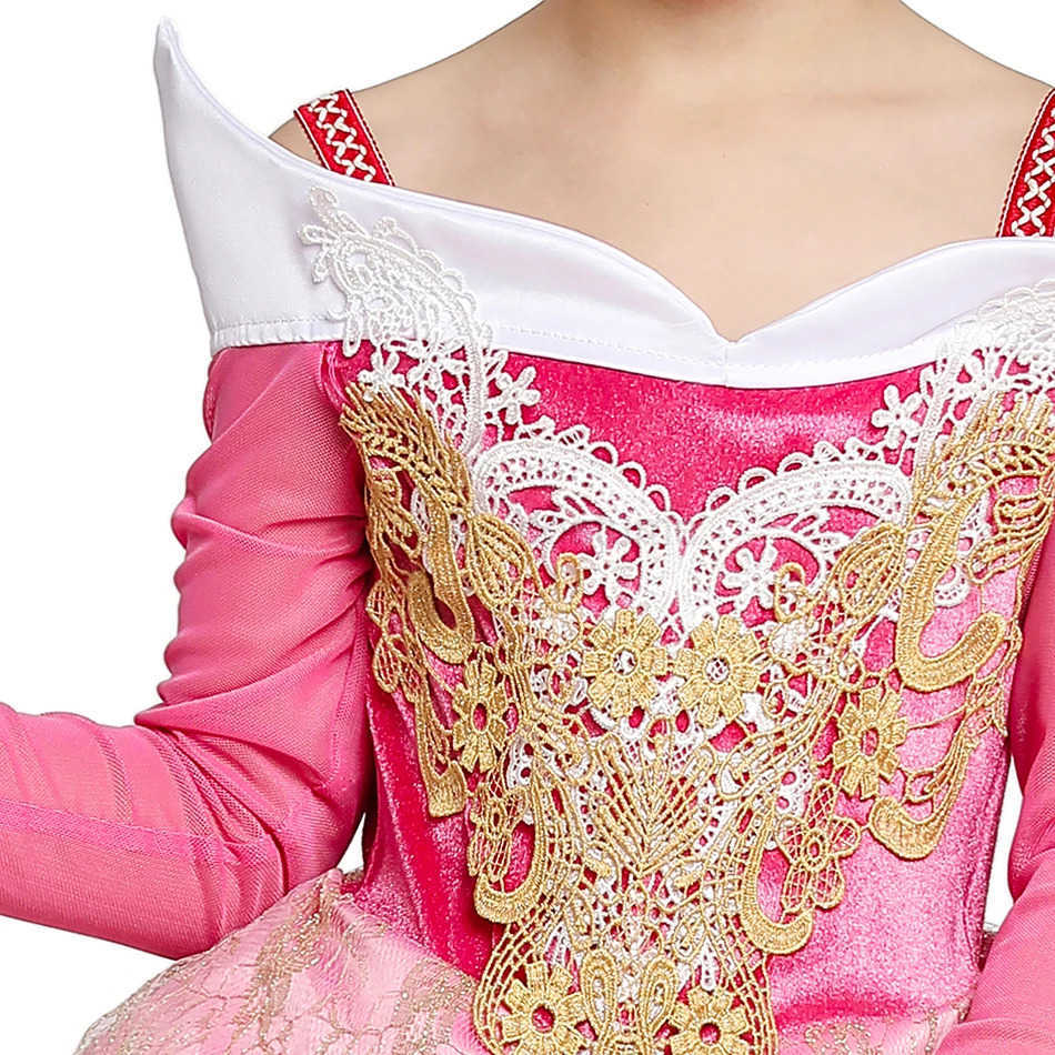 Disney Kids Cosplay Princess Aurora Costume Off Shoulder Luxury Ball Gown Fancy Carnival Party Role Playing Children Clothing Birthday X250408