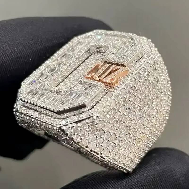 Custom Fine Jewelry 925 Sterling Silver Moissanite Diamond Hiphop Rings for Men Vintage Engraved Ring Out Ice Ring