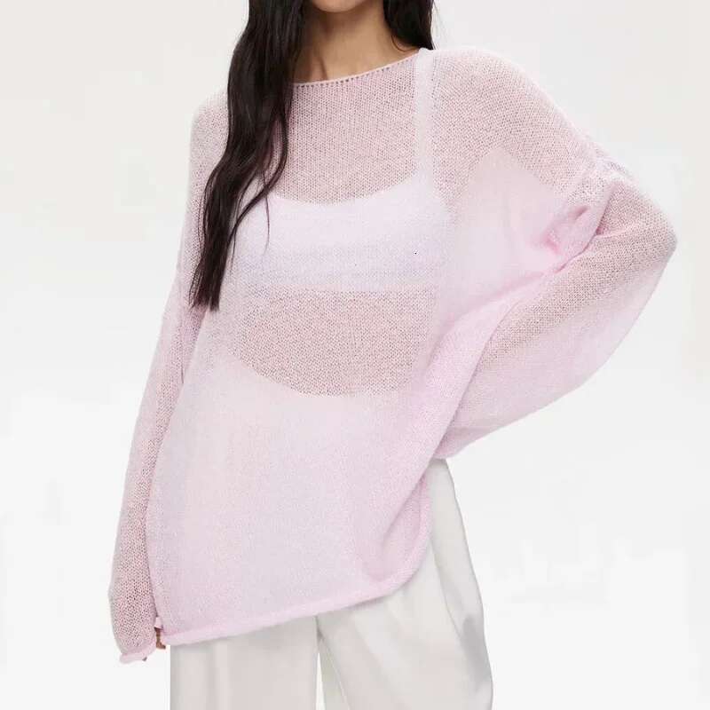 Elegant Sweater 2024 Summer Autumn Casual Fashion Loose Women Pullovers Chic Pink White Jumper Sueter Mujer