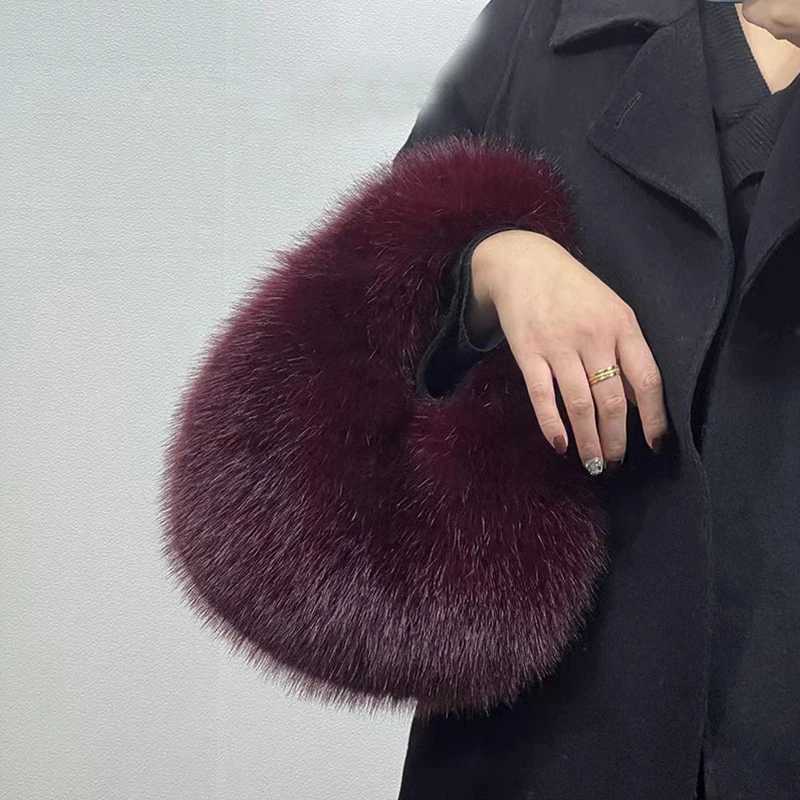New Arrival Fashion soft plush half moon bag for women designer fluffy faux fur handbag for women luxury small handbag for women winter wallet T250407