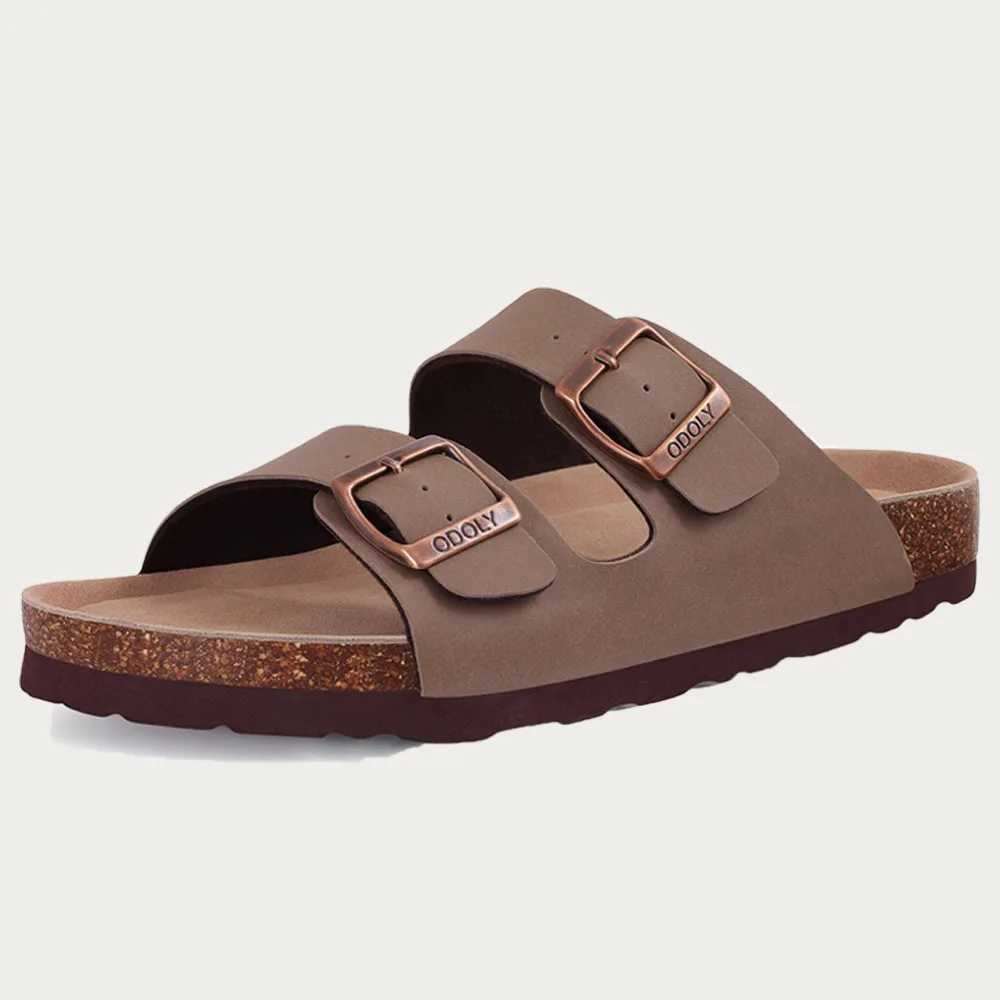Comwarm Classic Cork Slippers For Women New Fashion Suede Flats Sandals Summer Couple Beach Slides Shoes With Adjustable BuckleC250408