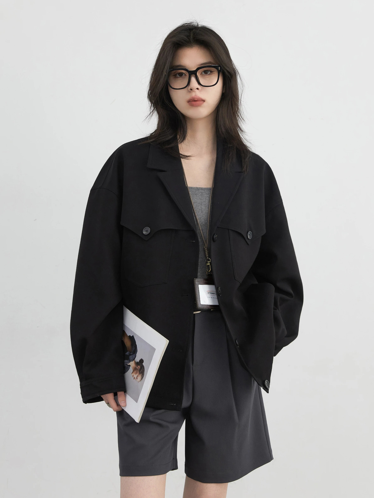 CHIC VEN Streetwear Womens Jacket Casual Solid Black Loose Coat Single Chest Short Spring Autumn 250407