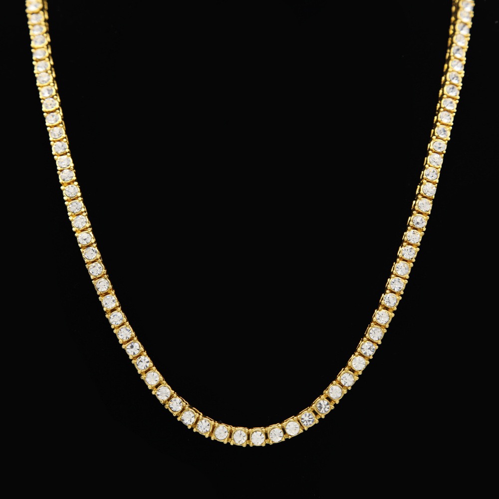 Hip Hop Style Tennis Chain Necklace with Diamond-Like Zirconia - Choose Your Size from 3mm to 6mm | Durable Gold Finish