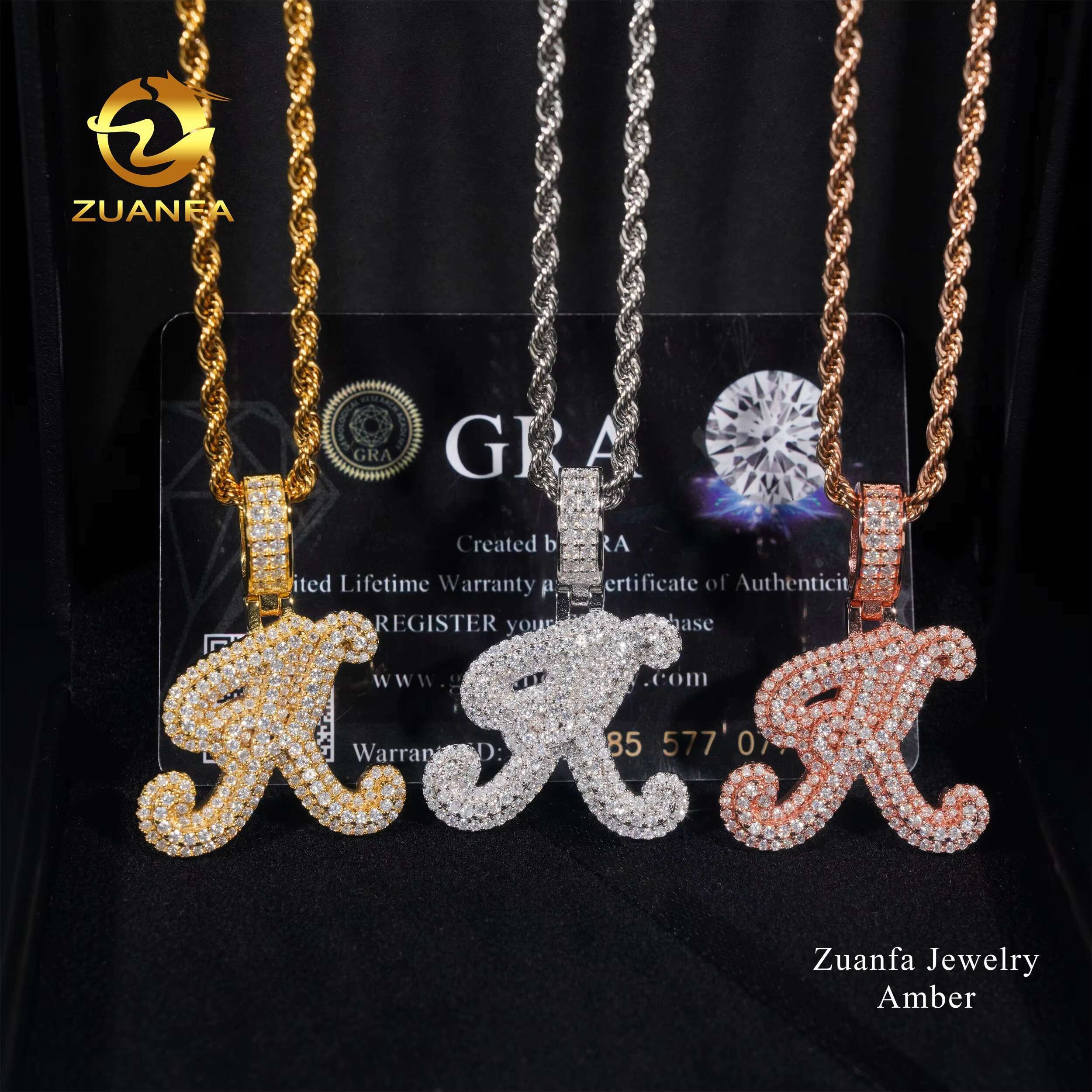 Wholesale Price Hip Hop Jewelry Women Men Necklace Vvs Moissanite Diamond Iced Out White Gold Plated Moissanite Letter Pendant