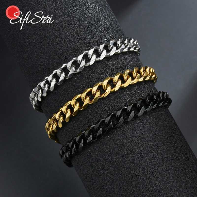 Sifisrri Punk Men 3/5/7mm Stainl Steel Cu Cuban Link Chain Bracelets Gold Color Solid Chains Unisex Wrist Jewelry GiftC250408