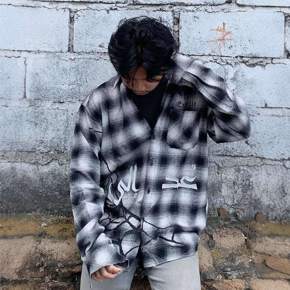 Spring summer American street trend checkered men's and women's loose casual tops