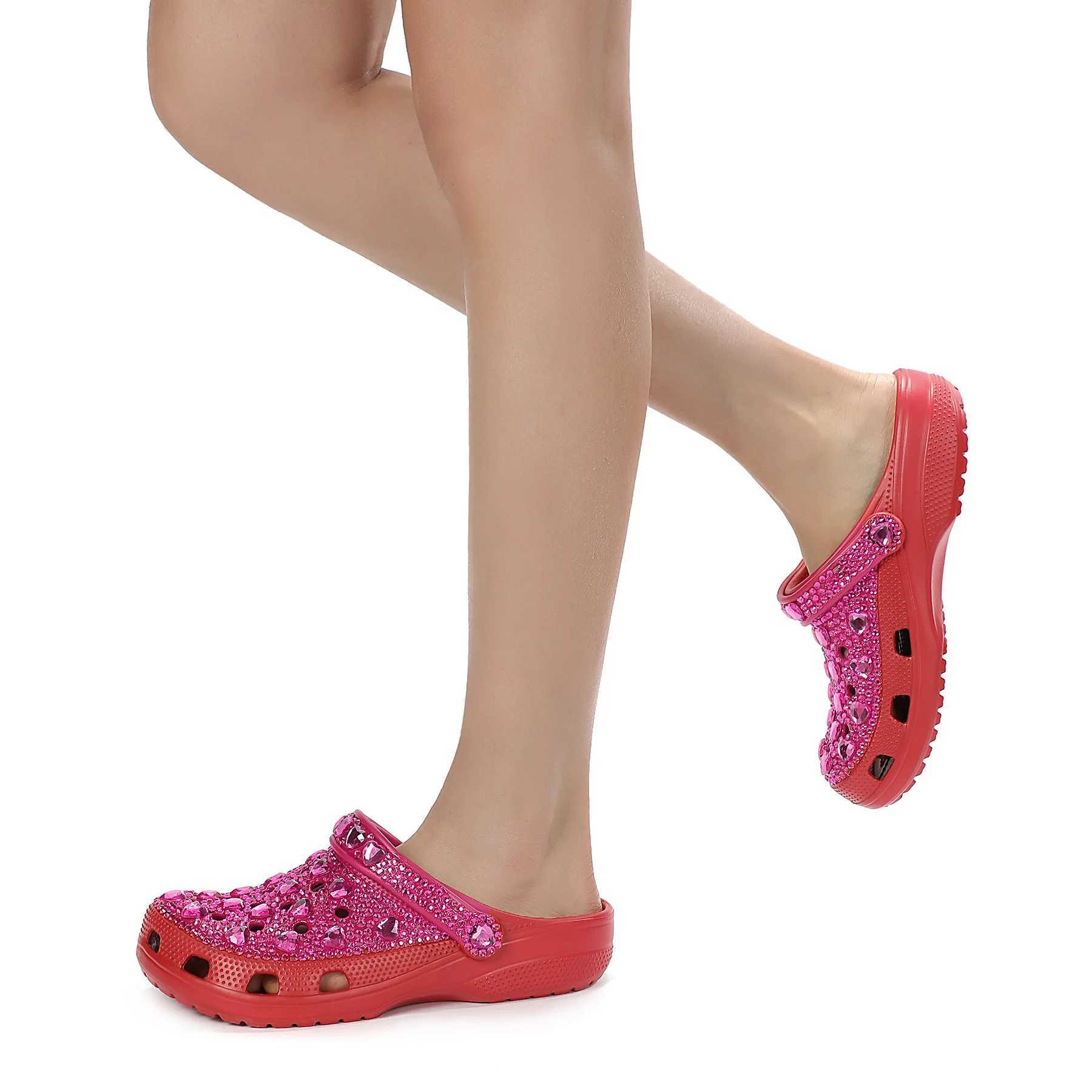 New Arrival Handmade diamond studded perforated shoes semi tow exquisite and elegant beach slippers summer womens casual shoes T250407
