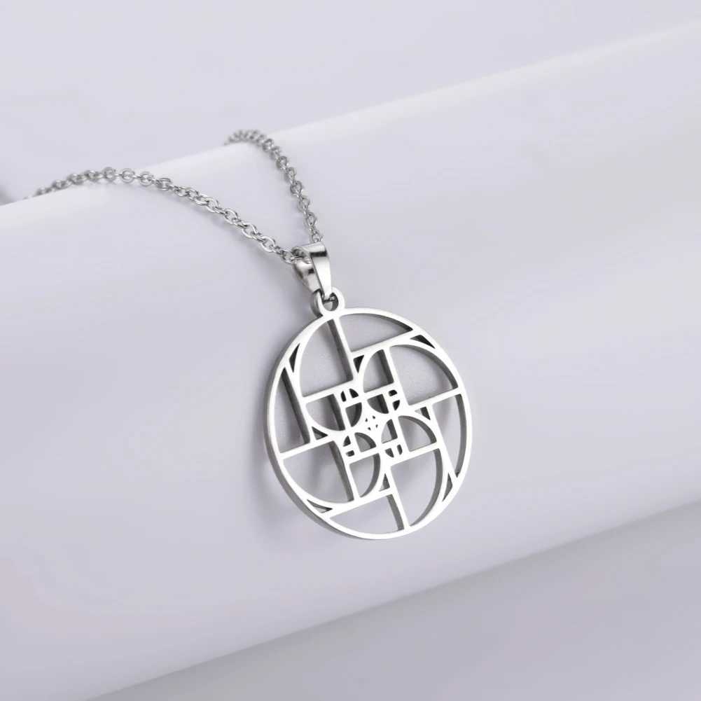 Geometry Circle Triangle Fibonacci Spiral Pendant Necklace Golden Ratio Hollow Stainless Steel Women Choker Necklace JewelryC250407