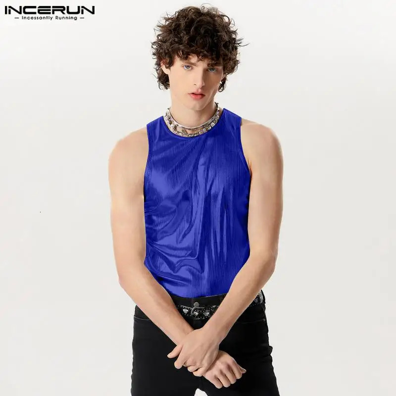 INCERUN Tops American style mens sparkling fabric knitted Desian vest casual style selling sleeveless vest S-5XL 250402