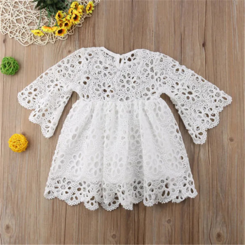 Family Matching Dress Mother And Daughter Long Sleeve Hollow Out White Dress For Girls And Women Party Summer Beach Dress 250407