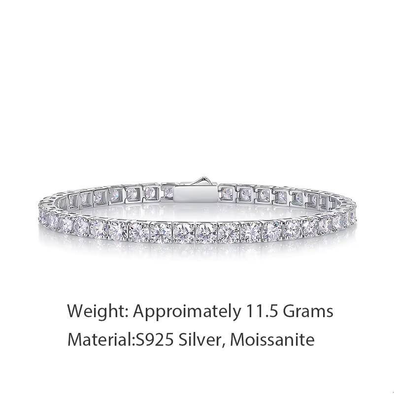 S925 Silver Round Moissanite Bracelet White Color Women Jewelry Bracelet with GRA Certificate 20cm Length Tennis Chain Bracelet
