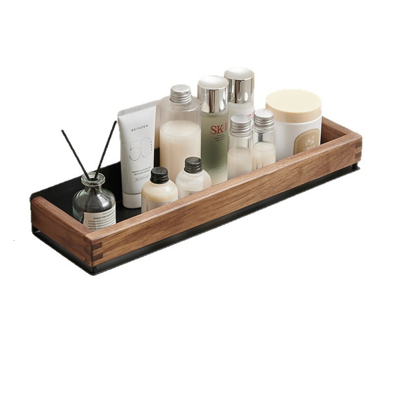 Walnut Bathroom Shelf Vintage Style Solid Wood Toilet No-Drill Washstand Wall Storage Rack