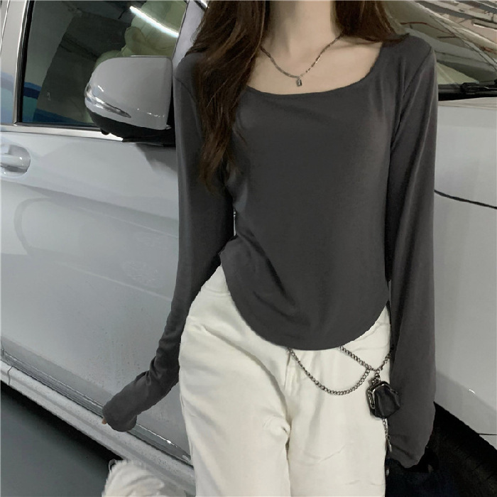 2025 Womens Designer Clothing Long Sleeved T-shirt Women's Spring New Irregular Slim Fit Underlay Short Top Spicy Girl Bottom