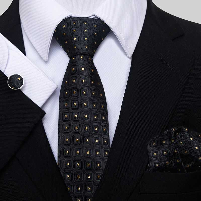 Newest design Classic Festive Present Tie Pocket Squares Cufflink Set Necktie Dark Blue Mans New Years Day X250407