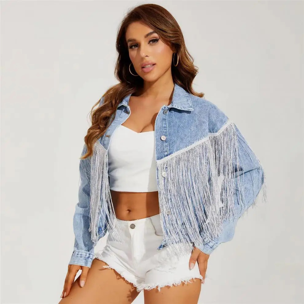Womens Spring Jacket Denim Cut Edge Collar n Sexy Retro Coat Oversized Y2K Short Jeans 250407