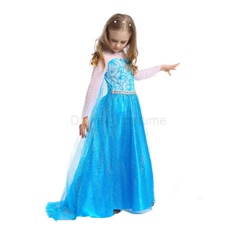 Disney Girls Princess Dress Elsa Costume with Cape Fancy Carnival Party Cosplay Children Outfits Snow Queen Role Play Beading Long Dres X250408