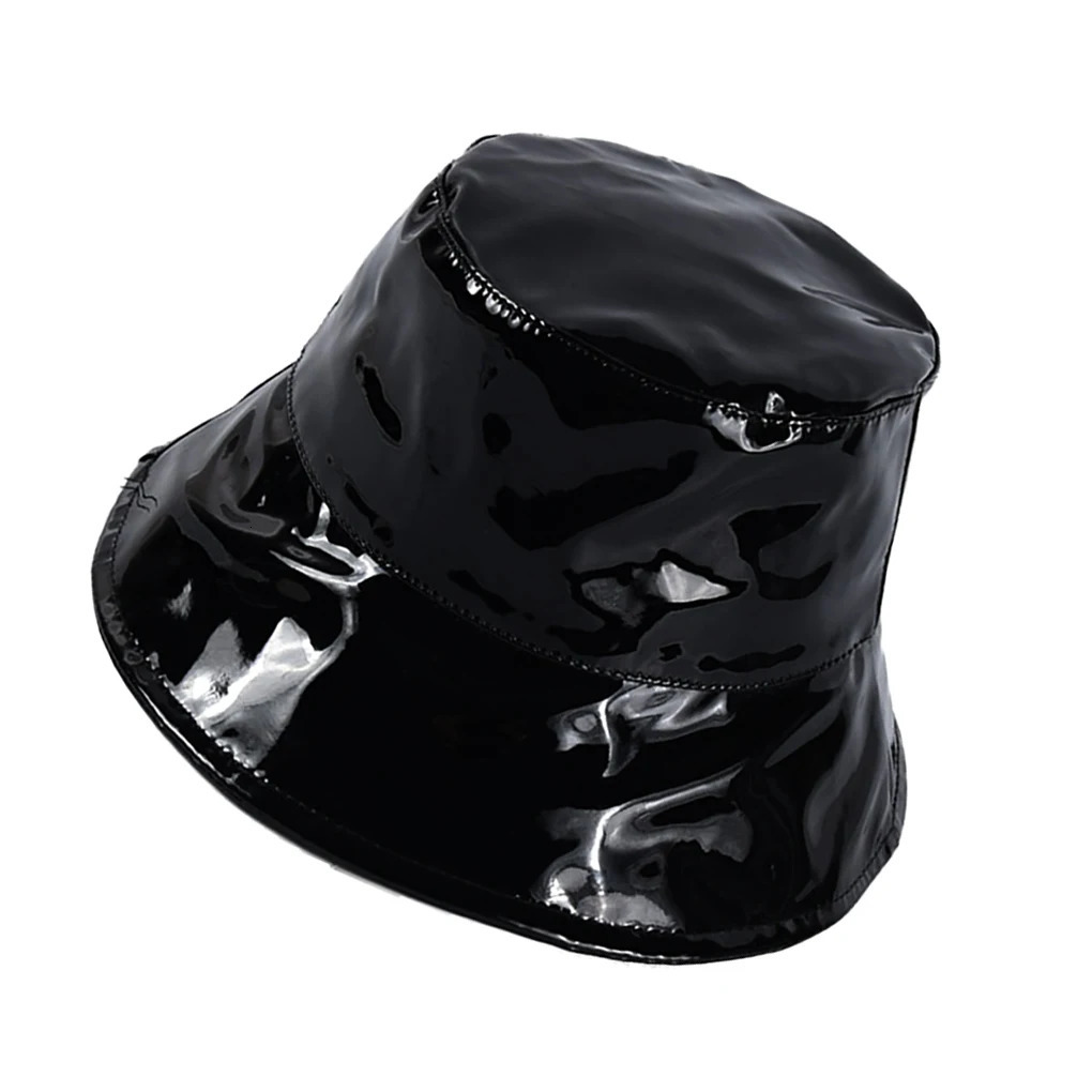 Bucket Hat Waterproof Rain Caps Fashion Black Patent Leather Solid Color Retro Street Hip Hop Fishing Bonnet Beach Party 251103 - view 7