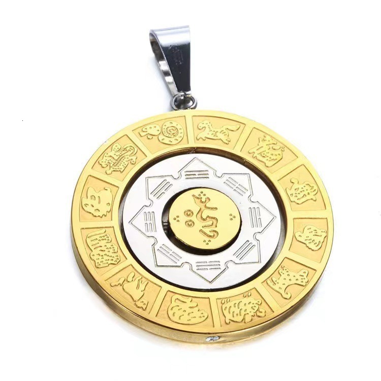 Hot selg Rotating Twee Zodiac Nine Palace Bagua Stainless Steel Buddha Pendant