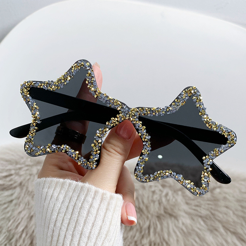 Colorful Cute Street Style Sunglasses with Diamond Accents and Star Design