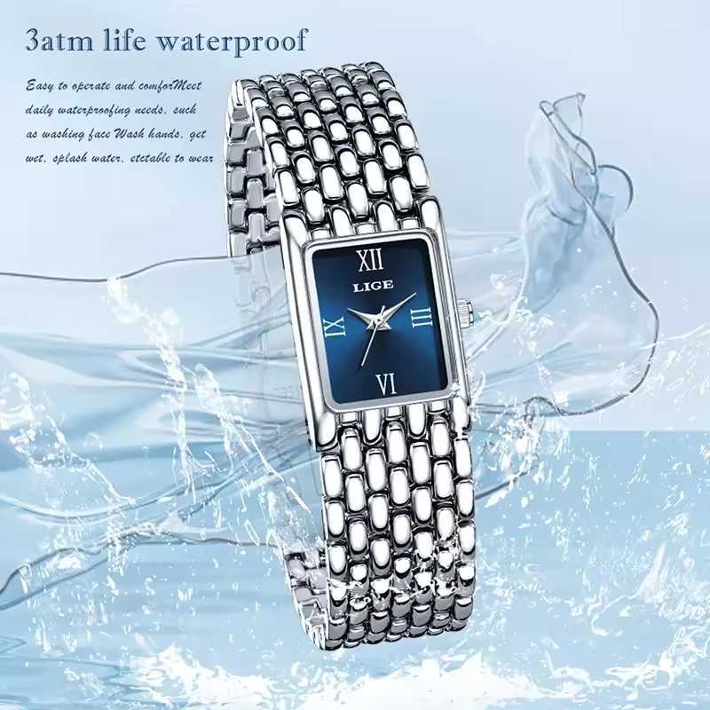 Lige Silver Watch for Women Square Ladies Quartz Watch Stainless Steel Womens Small Gold Watch Luxury Leisure Fashion WatchT250408