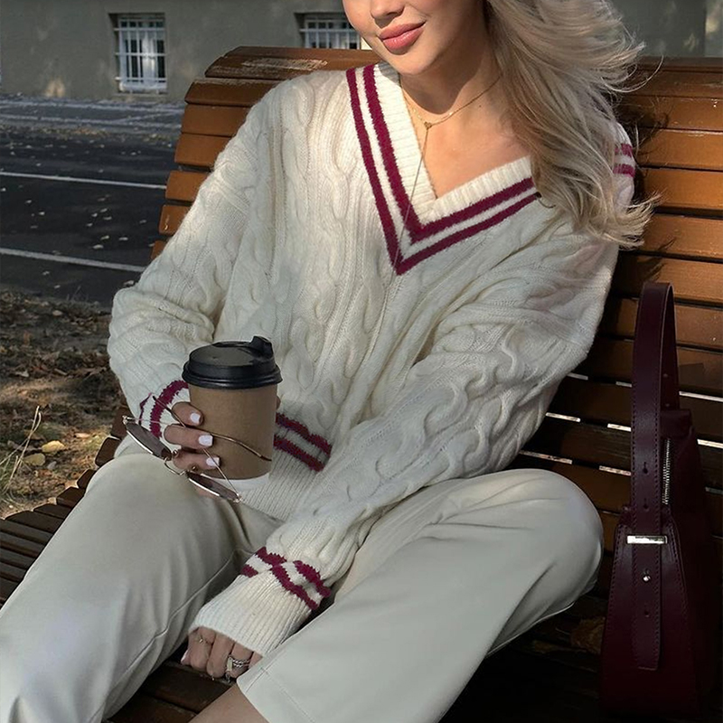 Women's color-blocked striped sports top, V-neck long-sleeved top, popular for sports, running, and fitness, fall clothing, women's office o