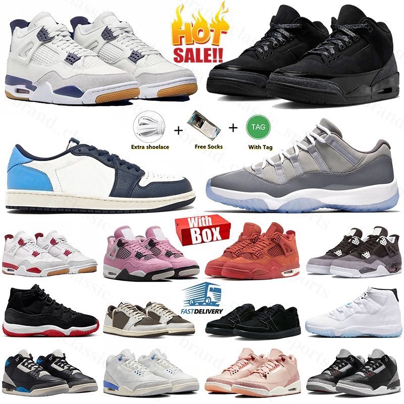 Designer 4s Basketball Shoes 1s low high 3s Black bred Infrared White Red Green Thunder University Blue 11s Men Women Trainer Sports Comfort Sneakers