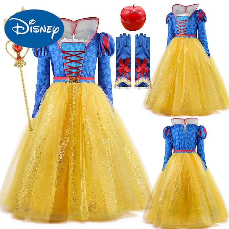 Disney Deluxe Snow White Princess Gown Puff Sleeve Stand Collar Girl Fairy Kid Cosplay Costume Toddler Carnival Apparel Halloween Dress X250408