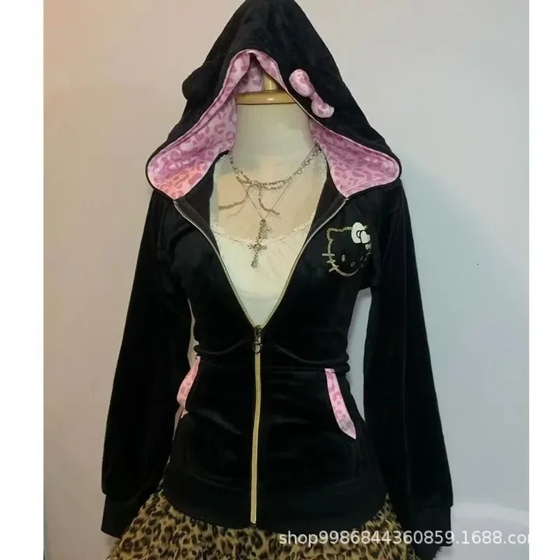 Retro Velvet Zipper Warm Coat BM Style Fully Matched Slim Fit Hoodie Womens Fashion Patchwork n 250407