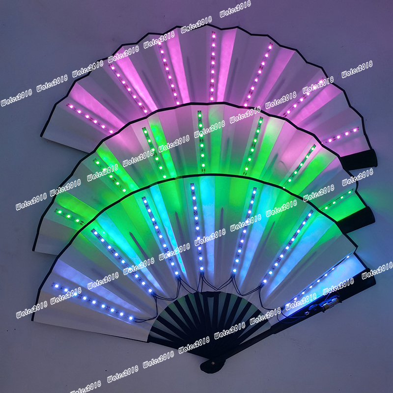 13inch Luminous Folding Rave Fan Led Play Colorful Hand Held Abanico LED Fans For Dance Neon DJ Night Club Party